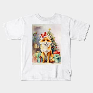 Watercolour Christmas Fox Kids T-Shirt